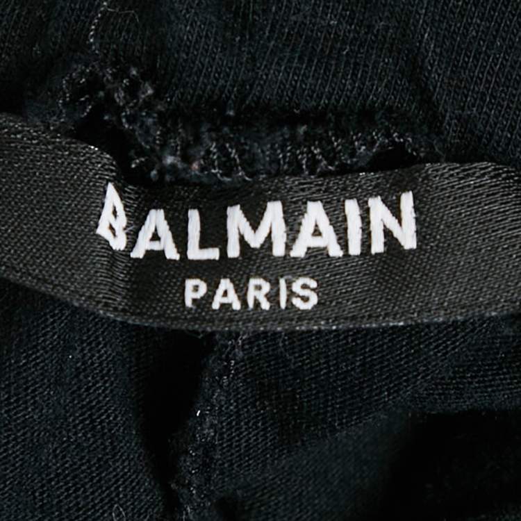 Pre Owned Balmain Kids Black Logo Foil Print Cotton Knit Leggings 24 M