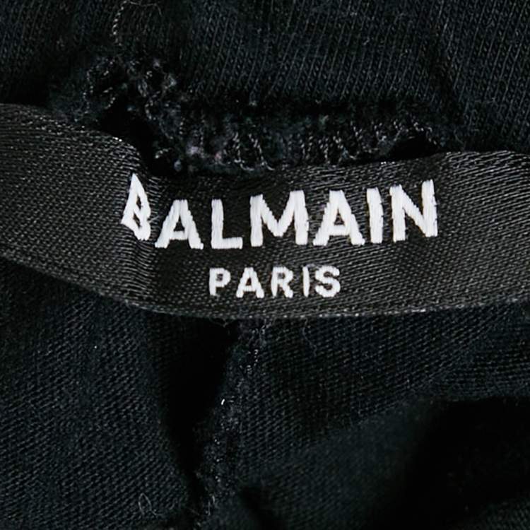 Pre Owned Balmain Kids Black Logo Foil Print Cotton Knit Leggings 24 M