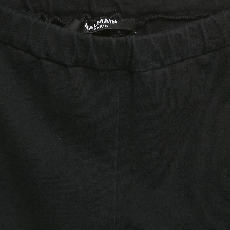 Pre Owned Balmain Kids Black Logo Foil Print Cotton Knit Leggings 24 M