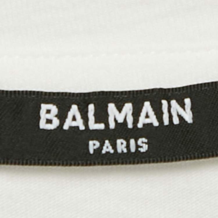 Pre Owned Balmain Kids White Logo Embellished Cotton Crew Neck T-Shirt 12 Yrs