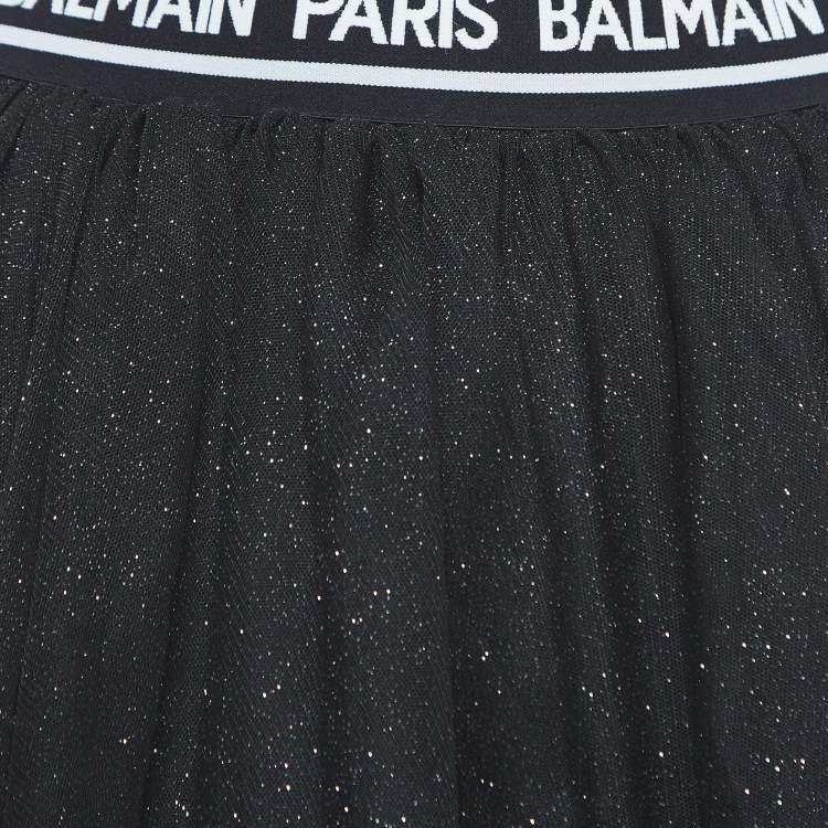 Pre Owned Balmain Black Glitter Tulle Tiered Skirt (14 Yrs)