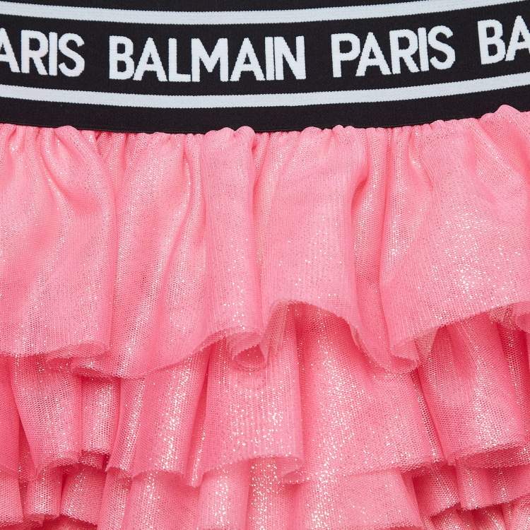 Pre Owned Balmain Pink Glitter Tulle Tiered Skirt (12 Yrs)