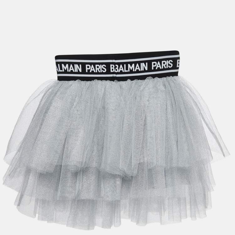 Balmain Metallic Silver Tulle Tiered Skirt 10 Yrs Balmain TLC