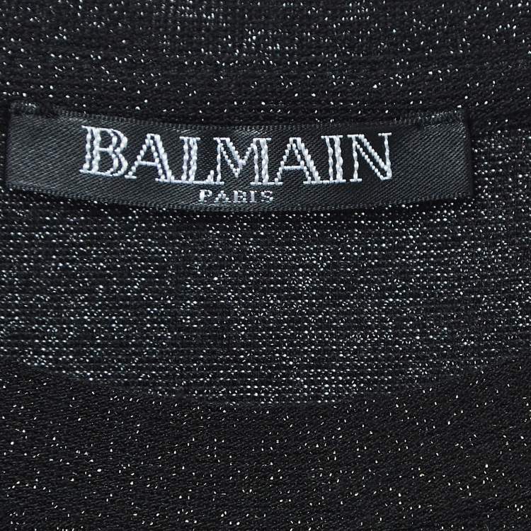 Pre Owned Balmain Black Glitter Jersey Crystal Embellished Logo T-Shirt Dress (10 Yrs)