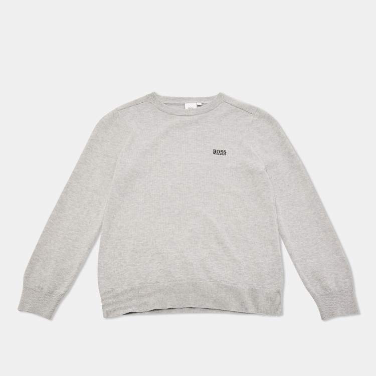 Pre Owned Boss By Hugo Boss Kids Grey Cotton Crew Neck Sweater 10 Yrs