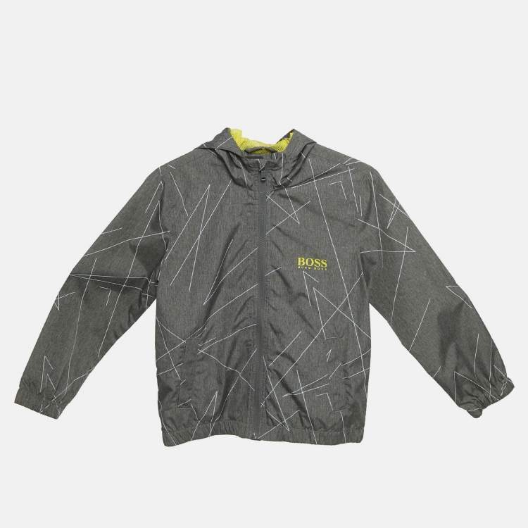 Pre Owned Hugo Hugo Boss Grey Printed Nylon Zip-Up Jacket 8Yrs