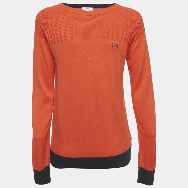 Pre Owned Boss By Hugo Boss Kids Orange Cotton Knit Sweatshirt 14Yrs 