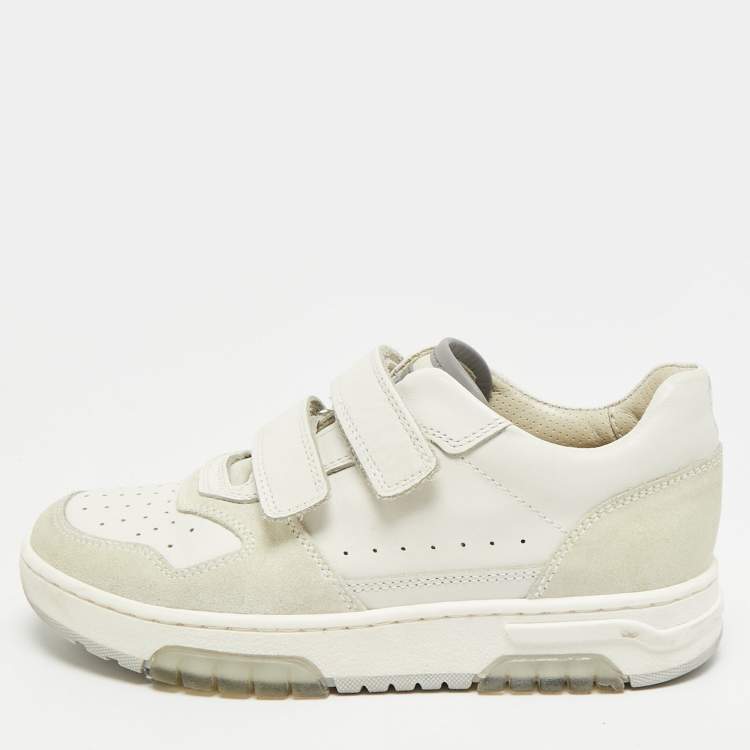 Pre Owned Brunello Cucinelli  Size 30 Cream/Grey Suede and Leather Low Top Sneakers