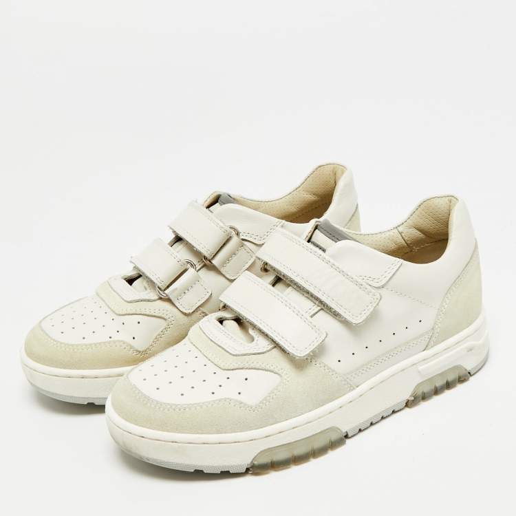 Pre Owned Brunello Cucinelli  Size 30 Cream/Grey Suede and Leather Low Top Sneakers