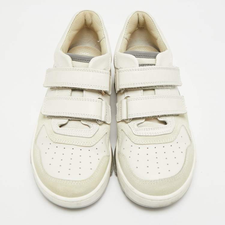 Pre Owned Brunello Cucinelli  Size 30 Cream/Grey Suede and Leather Low Top Sneakers