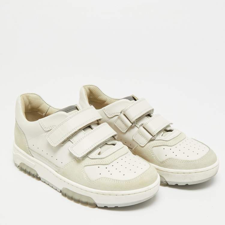 Pre Owned Brunello Cucinelli  Size 30 Cream/Grey Suede and Leather Low Top Sneakers