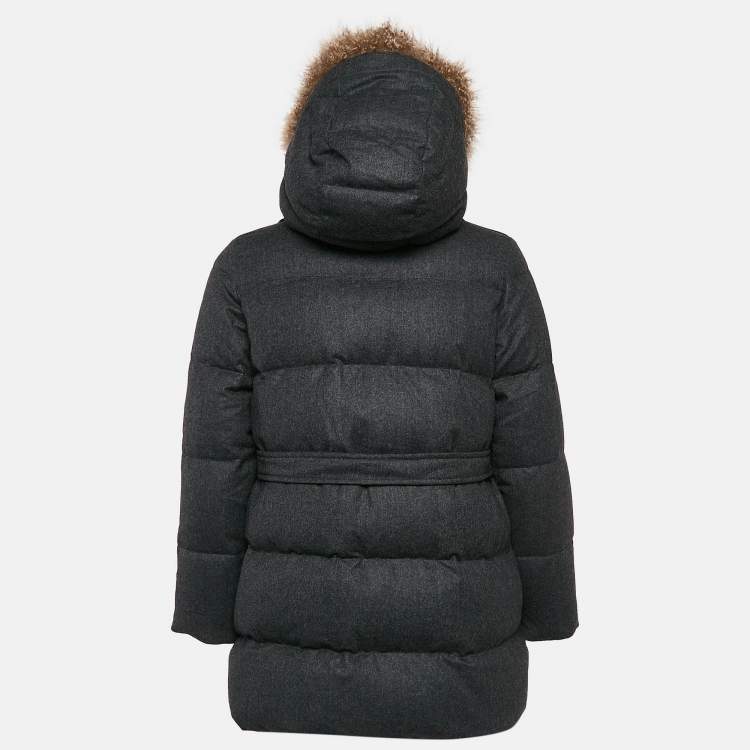 Pre Owned Brunello Cucinelli Grey Fur Trim Wool Down Jacket 10 Yrs