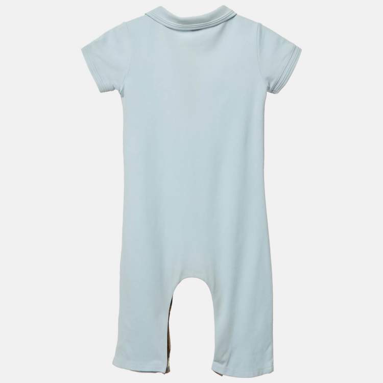 Pre Owned Burberry Kids Blue Cotton Pique Romper 12M