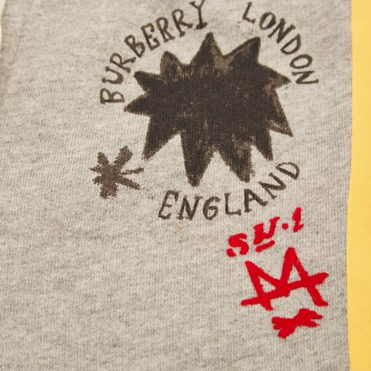 Pre Owned Burberry Kids Grey Printed Cotton Knit Shorts 8 Yrs
