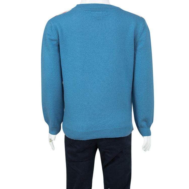 Pre Owned Burberry Children Blue Novacheck Shoulder Patch Detail Sweater 8Yrs