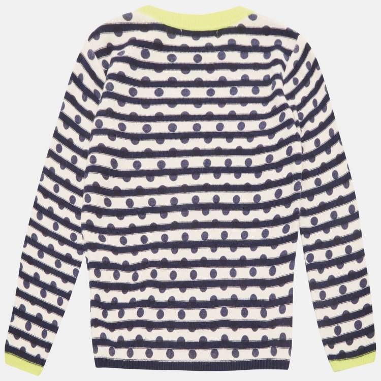 Pre Owned Burberry Children White/Navy Blue Cotton Full Sleeve Sweater 8 Yrs