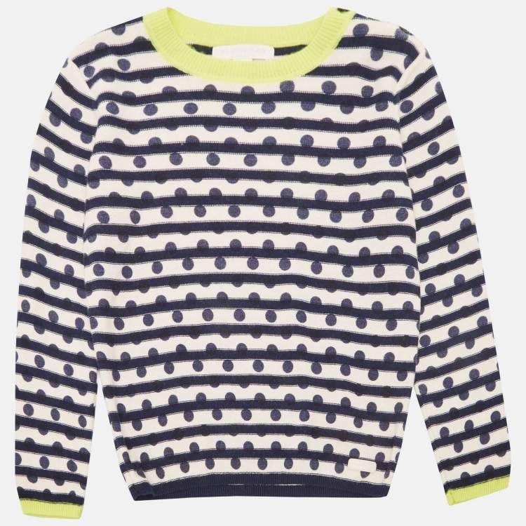 Pre Owned Burberry Children White/Navy Blue Cotton Full Sleeve Sweater 8 Yrs