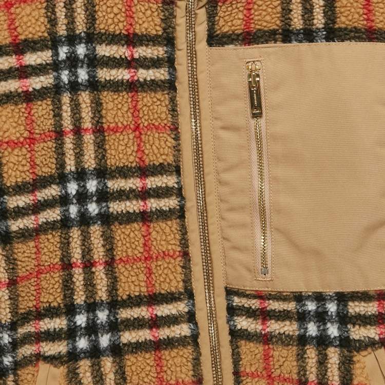 Pre Owned Burberry Children Beige Checkered Fleece Bergen Jacket 12 Yrs