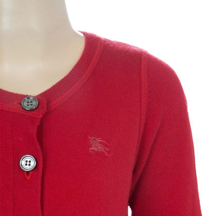 Pre Owned Burberry Children Red  Long Sleeve Button Down Cardigan 7 Yrs