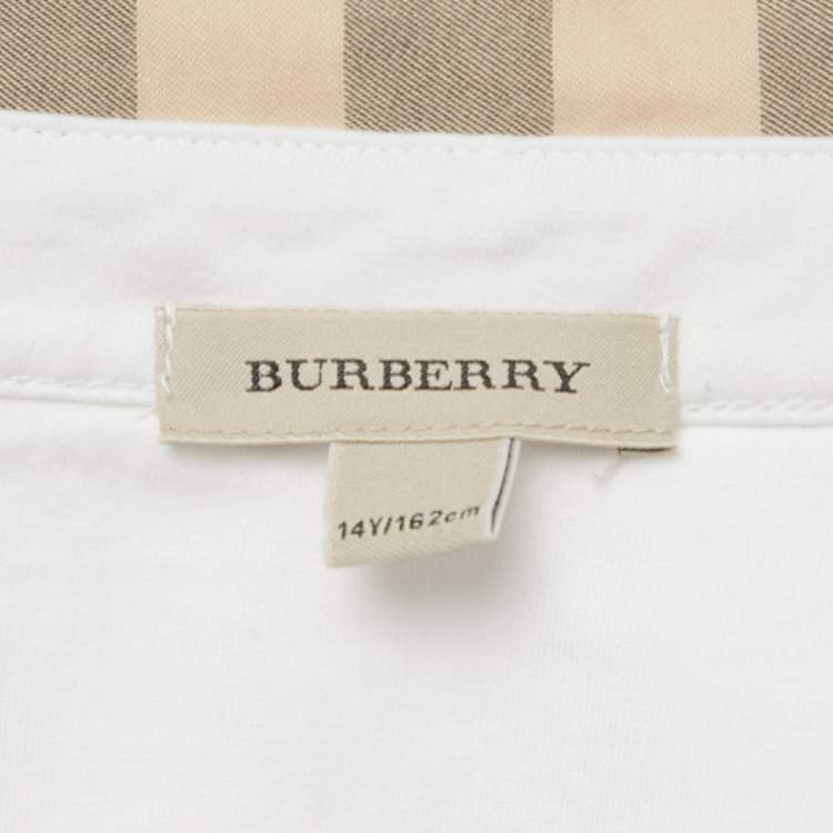 Pre Owned Burberry Children White Check Print Collar Cotton T-Shirt 14Yrs