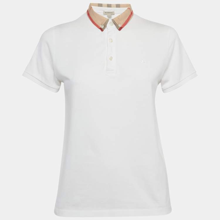 Pre Owned Burberry Children White Check Print Collar Cotton T-Shirt 14Yrs