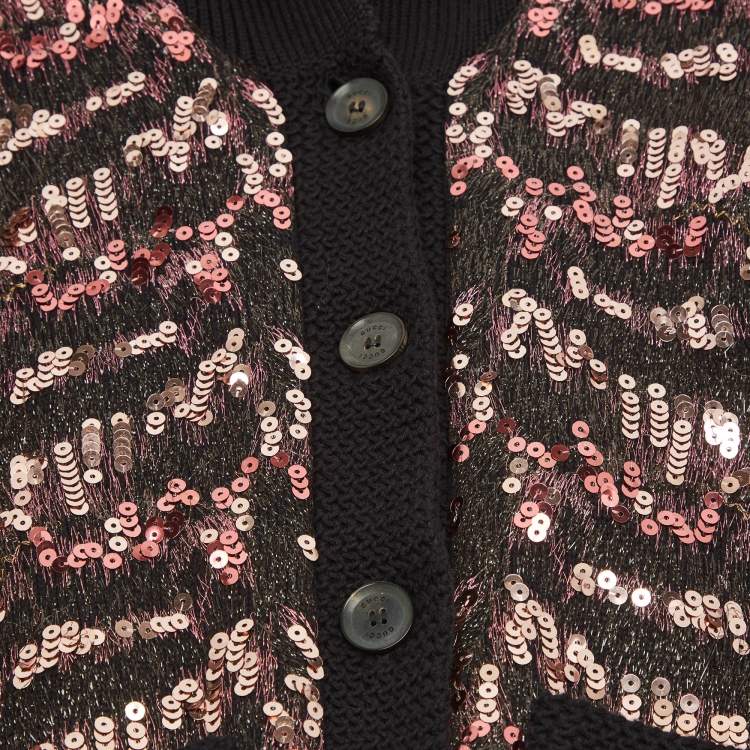 Pre Owned  Gucci Kids Black /Print Tiger Sequins Cardigan 8Yrs 