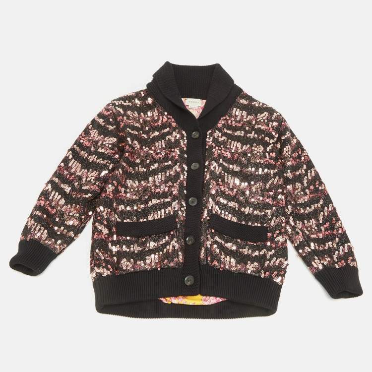 Pre Owned  Gucci Kids Black /Print Tiger Sequins Cardigan 8Yrs 