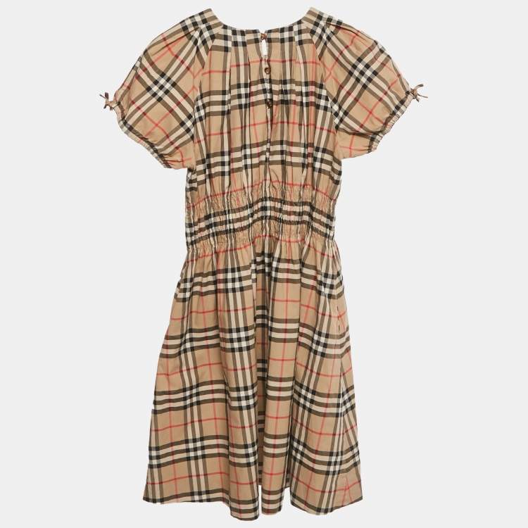 Pre Owned Burberry Children Beige Checkered Print Cotton Dress 12 Yrs  