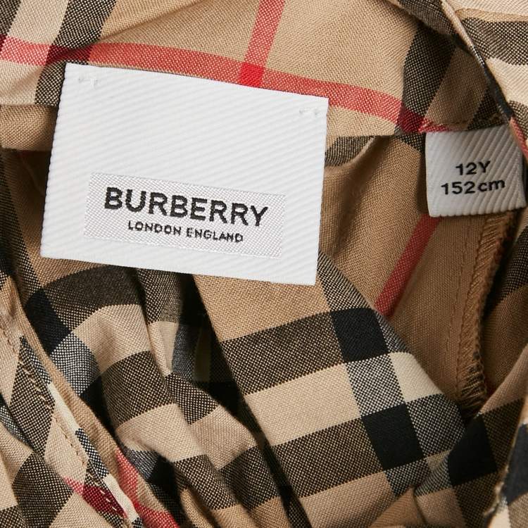Pre Owned Burberry Children Beige Checkered Print Cotton Dress 12 Yrs  