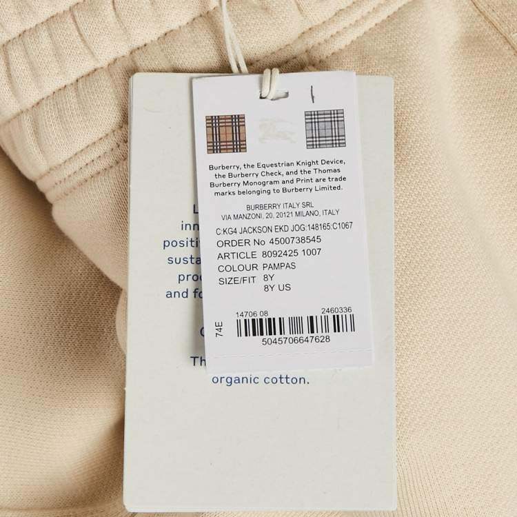 مملوكة مسبقًا Burberry Children Cream Logo Embroidered Cotton Jackson Joggers 8Yrs 