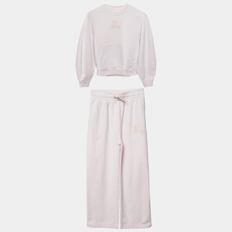 Pre Owned Burberry Children Pink Logo Embroidered Sweatshirt & Pants Set 12Yrs