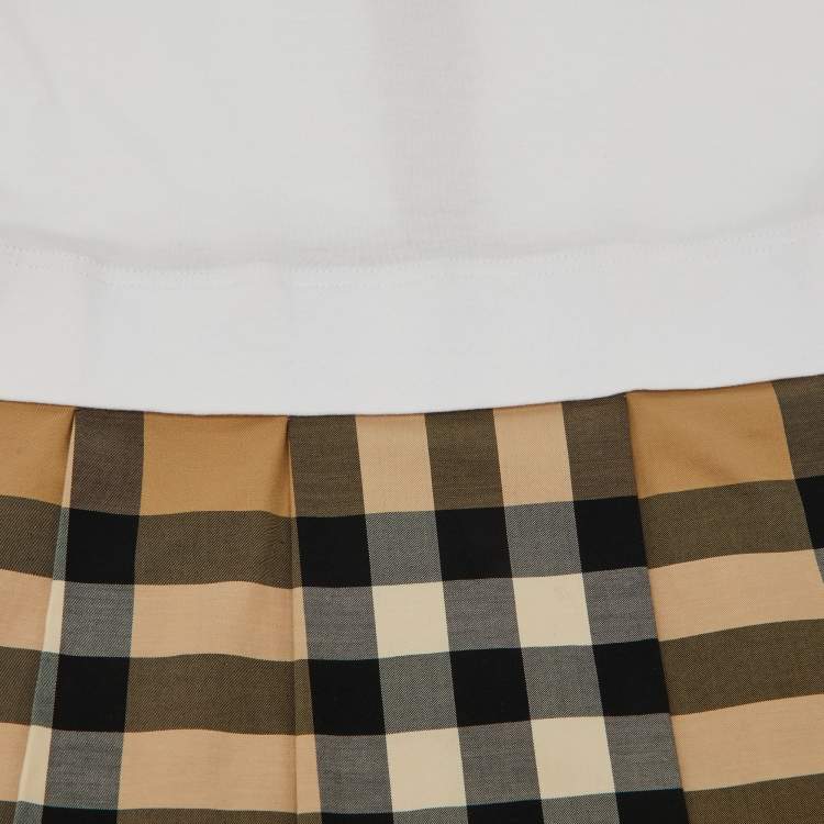 Pre Owned Burberry Kids White/Beige Checked Cotton Dress Size 8 Yrs