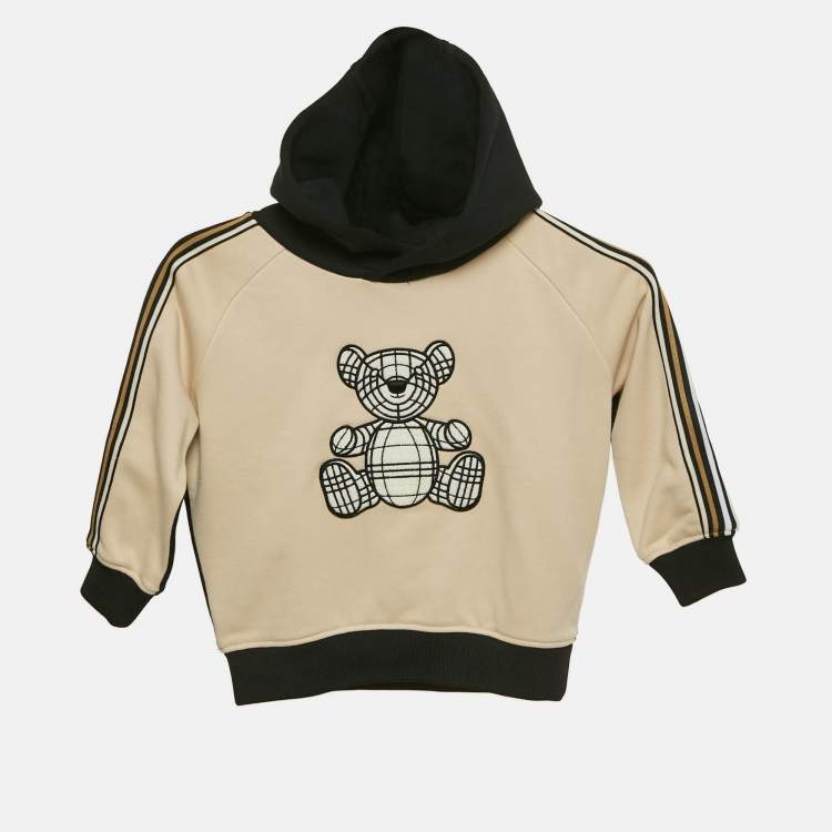 Pre Owned Burberry Kids Beige/Black Applique Detail Cotton Talbot Hoody 4 Yrs 