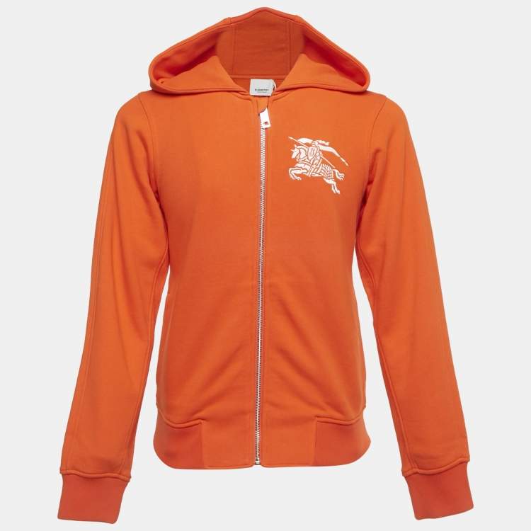 Pre Owned Burberry Orange Logo Embroidered Cotton Zip-Up Hoodie 12Yrs