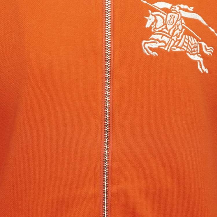 Pre Owned Burberry Orange Logo Embroidered Cotton Zip-Up Hoodie 12Yrs
