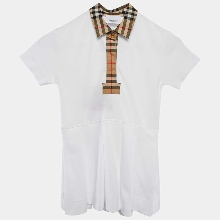 Pre Owned Burberry Kids Vintage Cotton Pique Check Trimmed Pintuck Dress 3 Yrs 