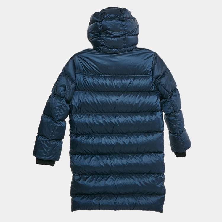 Pre Owned Burberry Children Navy Blue Synthetic Detachable Hood Quilted Briton Down Jacket 10 Yrs