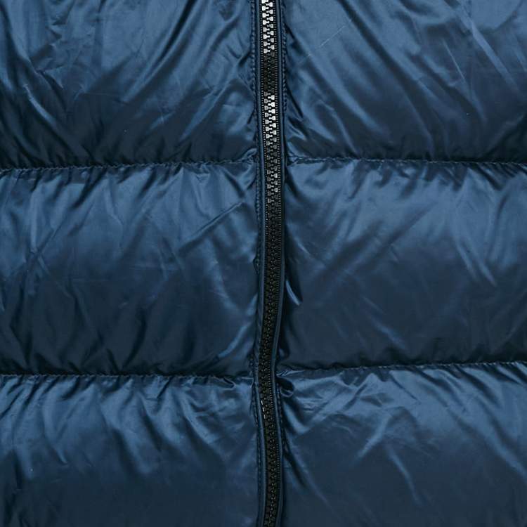 Pre Owned Burberry Children Navy Blue Synthetic Detachable Hood Quilted Briton Down Jacket 10 Yrs