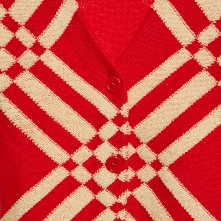 Pre Owned Burberry Kids Red Maddy Checks Wool Blend Cardigan 8 Yrs 