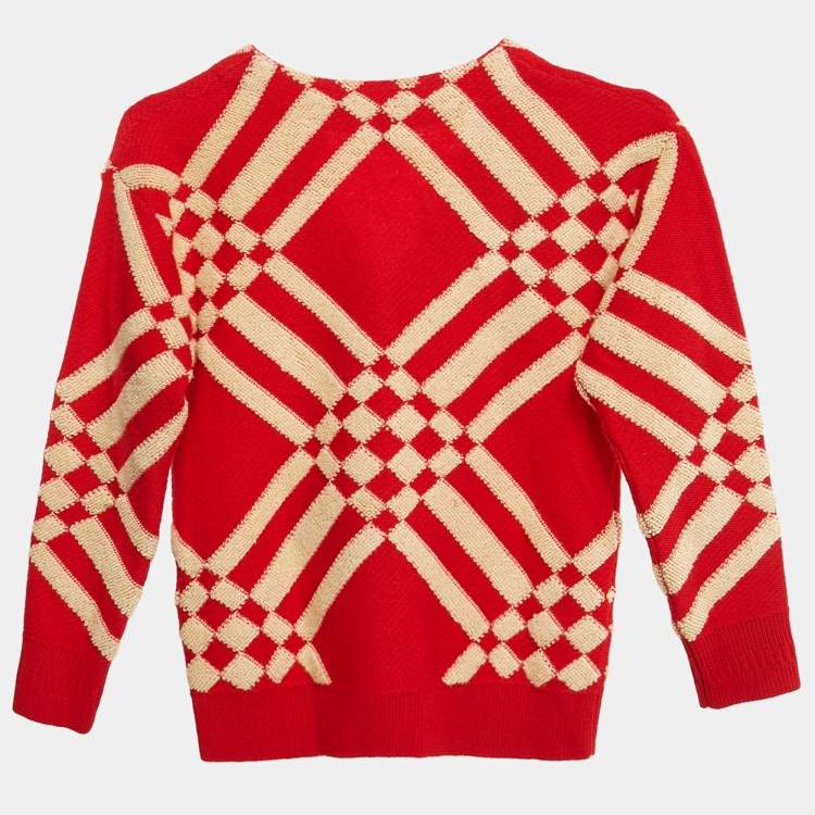 Pre Owned Burberry Kids Red Maddy Checks Wool Blend Cardigan 8 Yrs 