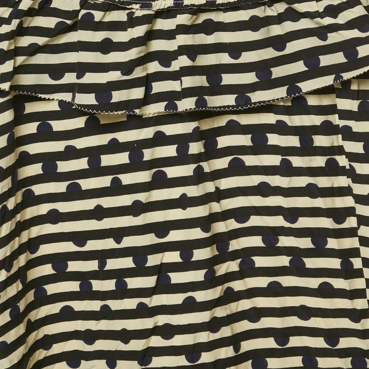 Pre Owned Burberry Children Cream Stripe Print Silk Ruffled Lilla Dress 10 Yrs