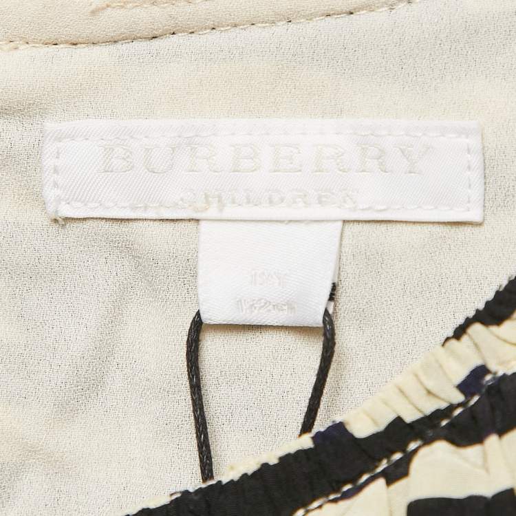 Pre Owned Burberry Kids Cream/Black Striped Silk Ruffed Dress 12 Yrs 