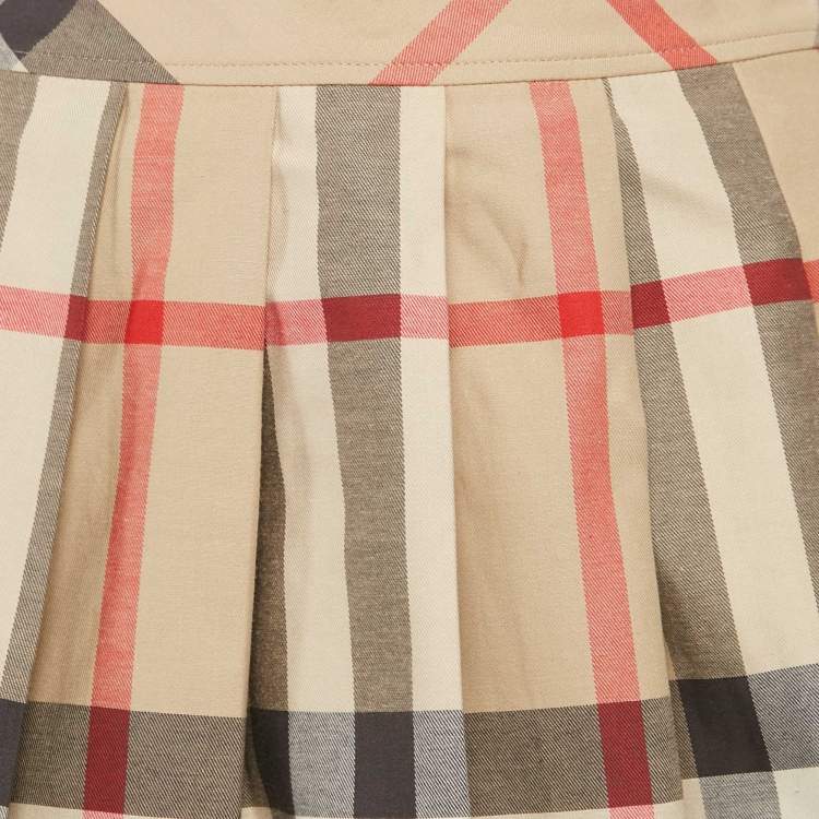 Pre Owned Burberry Children Beige Tartan Check Cotton Pleated Skirt 12 Yrs
