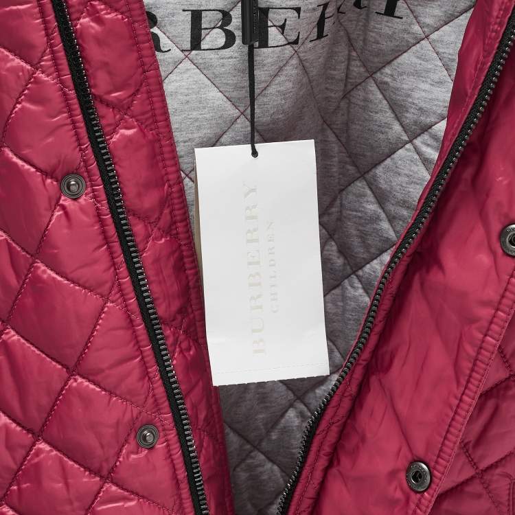 Pre Owned Burberry Children Pink Synthetic Button Front Quilted Jacket 10 Yrs