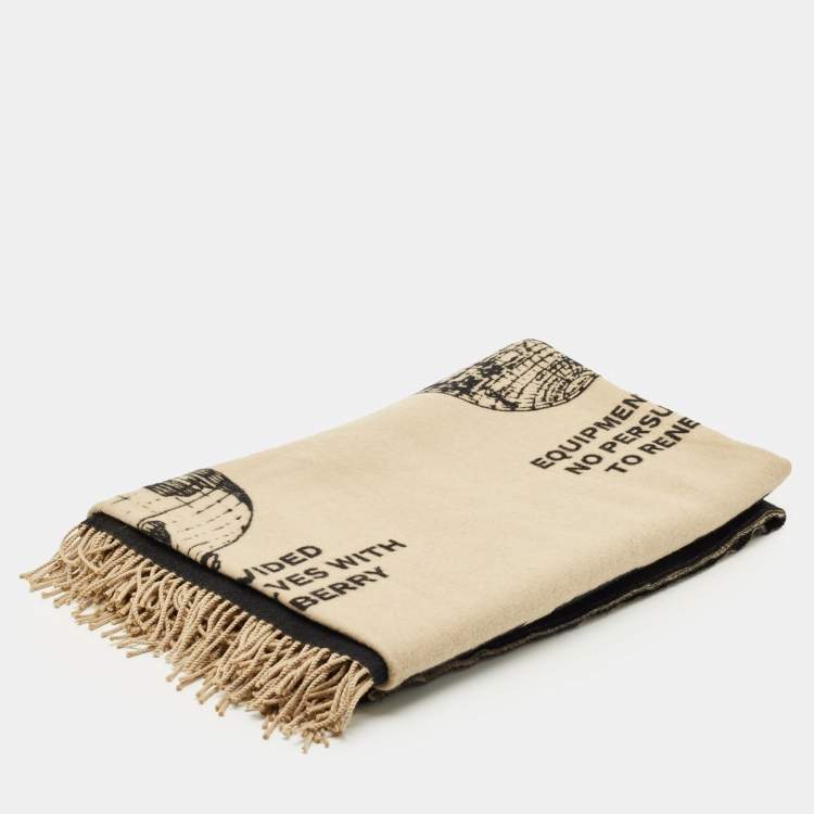 Pre Owned Burberry Beige Globe Print Cashmere and Wool Baby Blanket 