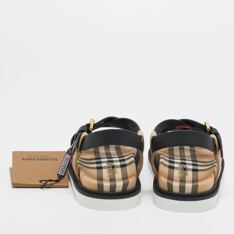 Pre Owned Burberry Multicolor Leather Check Print Jane Flat Sandals Size 31