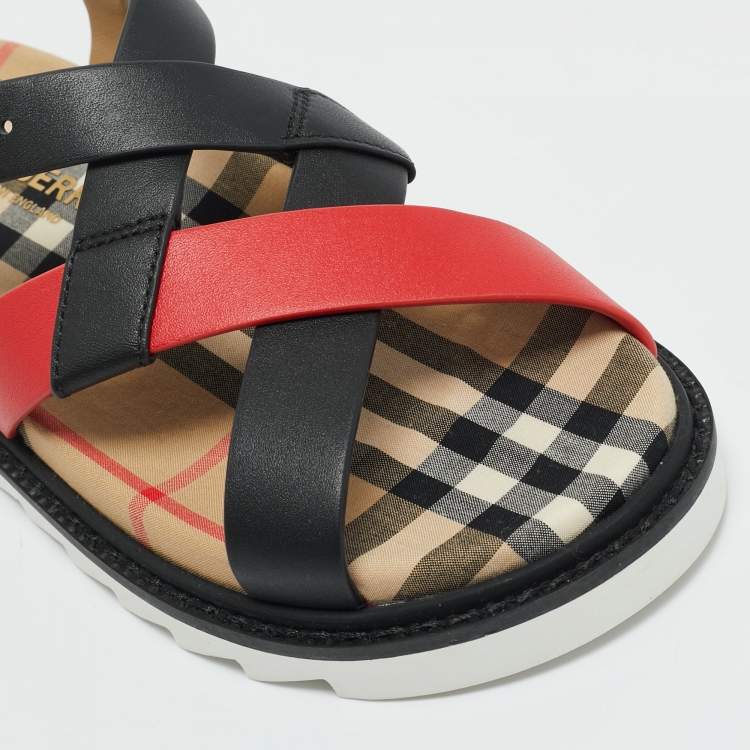 Pre Owned Burberry Multicolor Leather Check Print Jane Flat Sandals Size 31