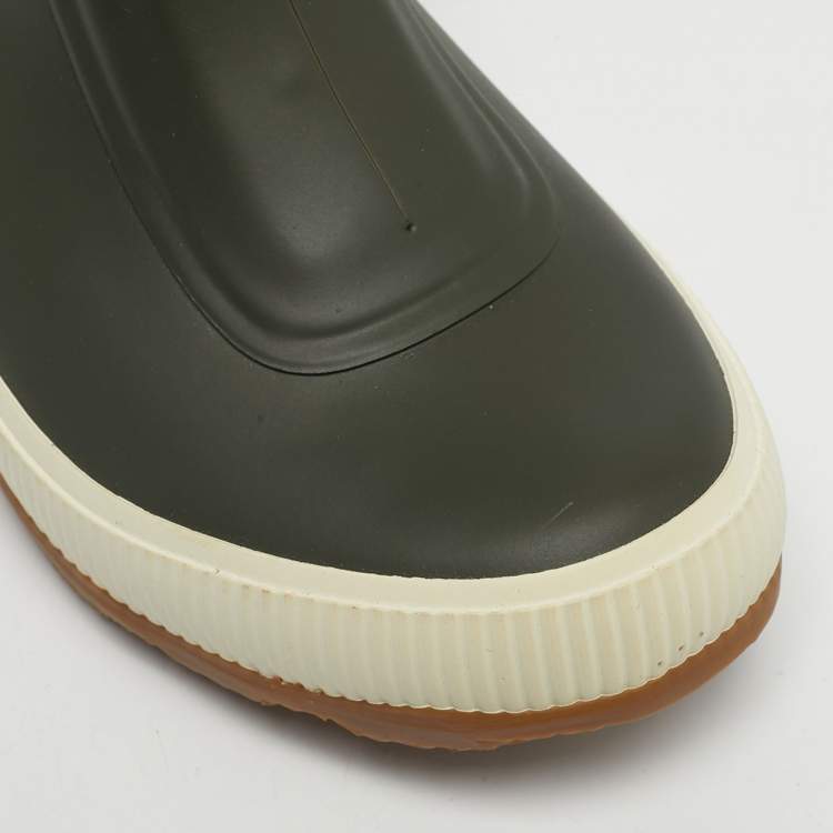 Pre Owned Burberry Olive Green Rubber and Vintage Check Neoprene Rain Boots Size 29