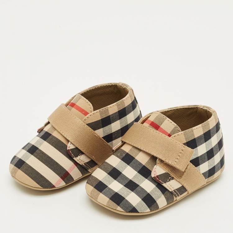 Pre Owned Burberry Beige Vintage Check Canvas Charlton Boots Size 15