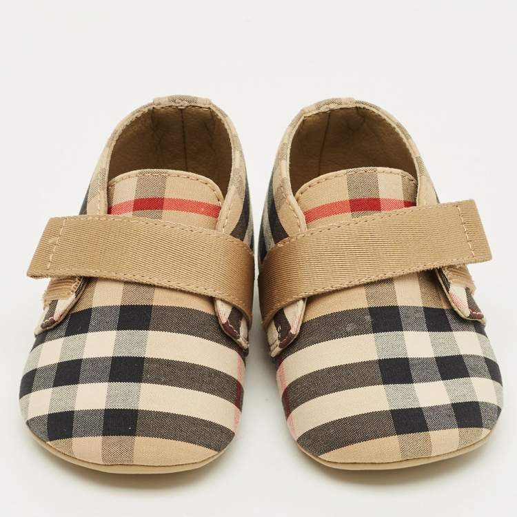 Pre Owned Burberry Beige Vintage Check Canvas Charlton Boots Size 15